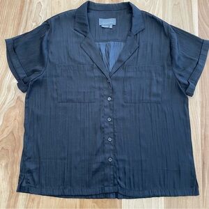 by Anthropologie Black Buttton Up Shirt Medium Crinkle Flowy